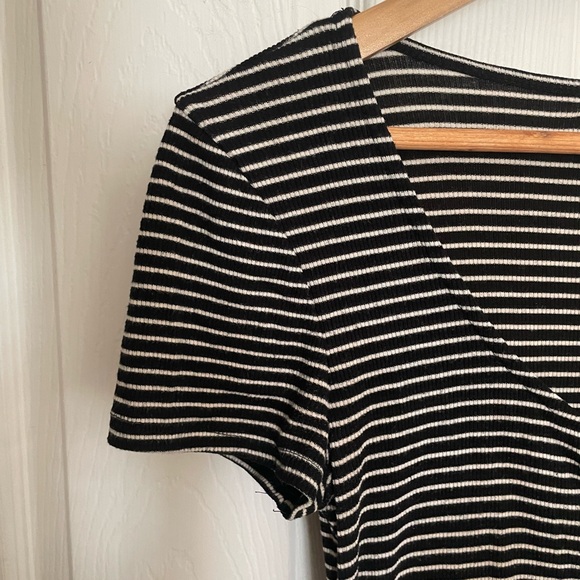 Black & White Short Sleeve Striped Bodycon Mini Dress with Buttons - Picture 3 of 7